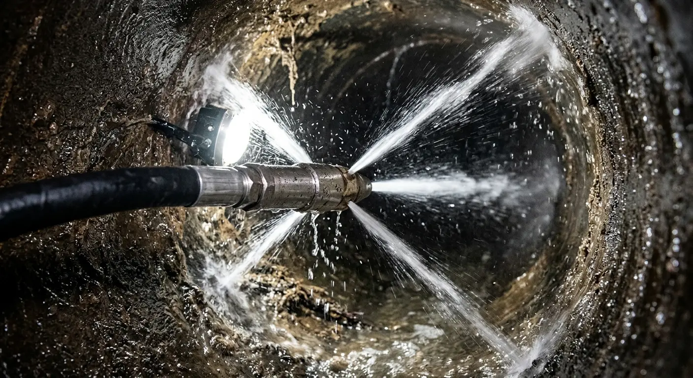 High-pressure hydro jetting nozzle cleaning sewer pipe for Trenchless Sewer Repair in Minneola